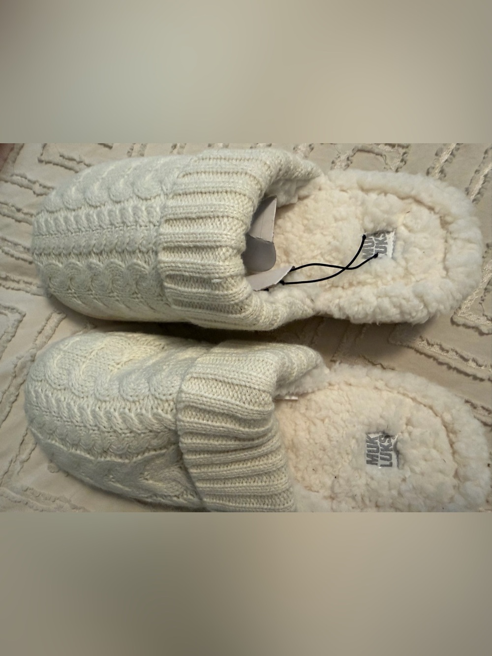 Muk Luks Cream Cable Knit Slipper Boots